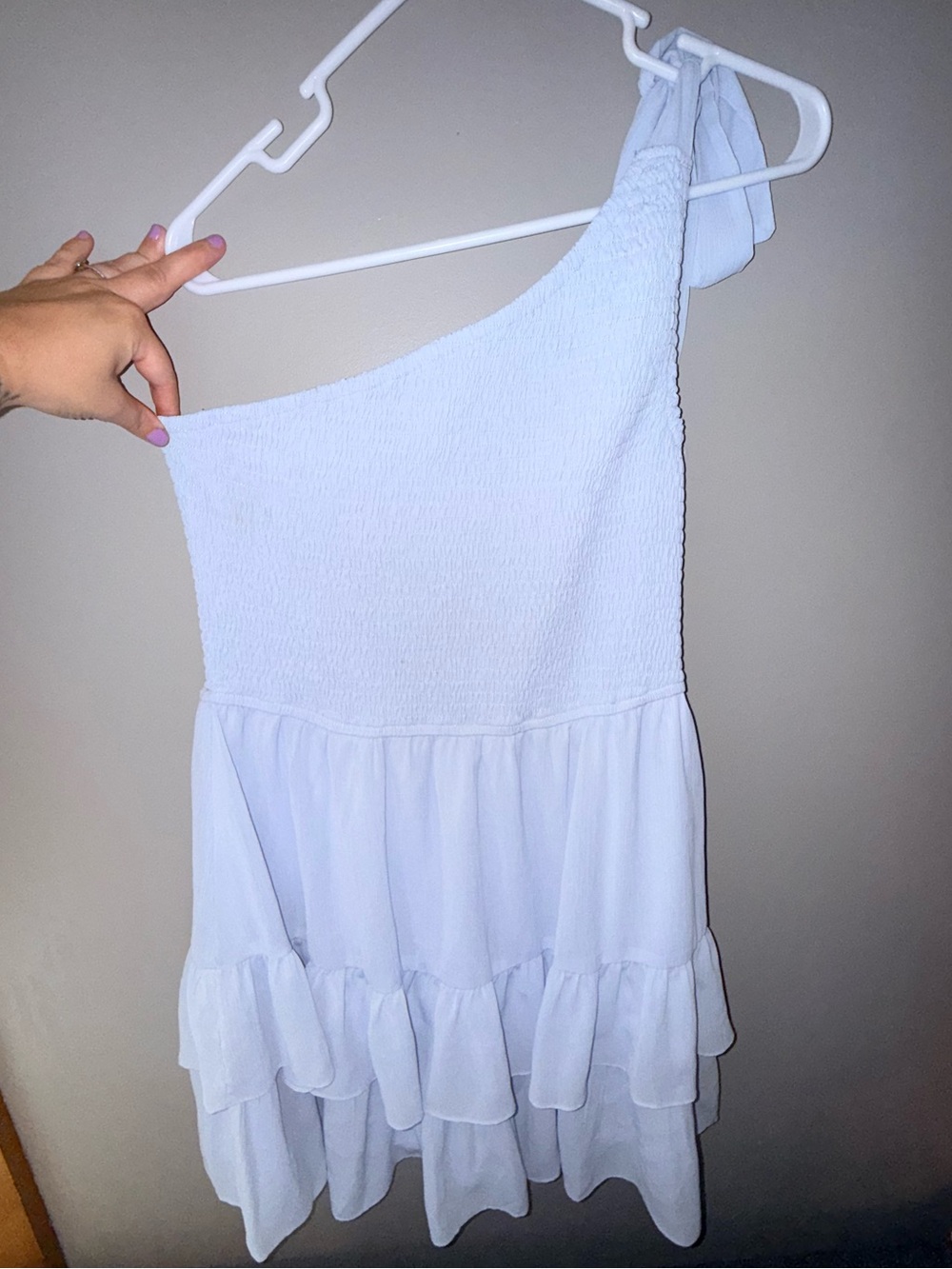 One-Shoulder White Ruffle Mini Dress